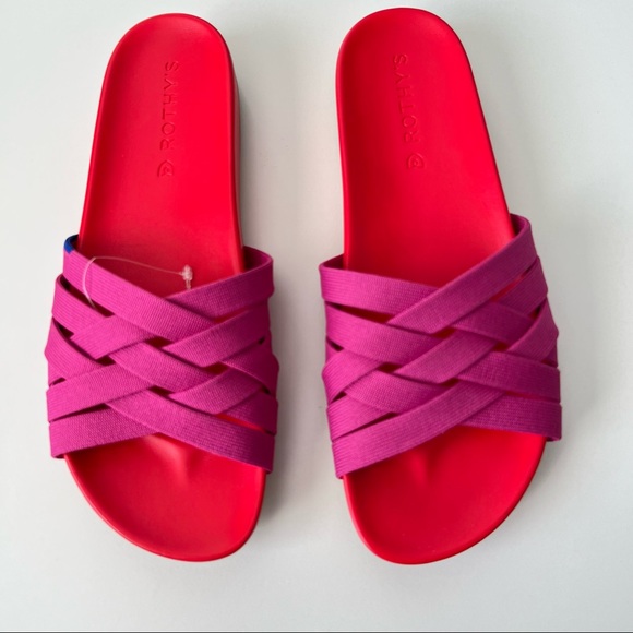 Rothy’s NWT The Slide Sz 7.5 Red Hot Pink Sandals - Picture 2 of 8